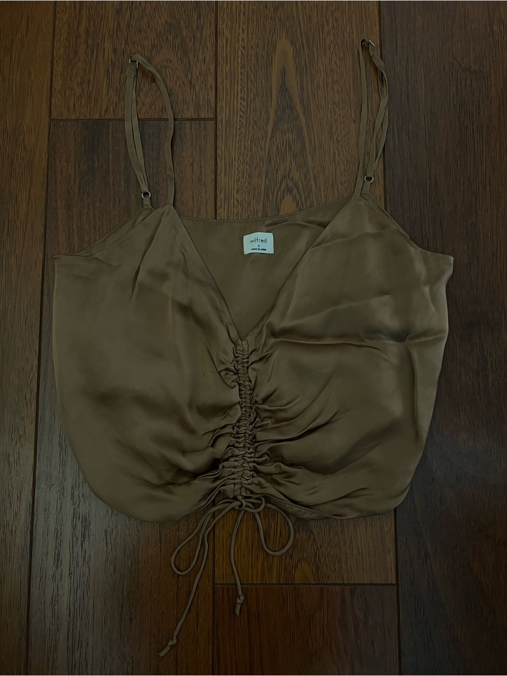 Wilfred Satin Ruched Drawstring Cami in Brown